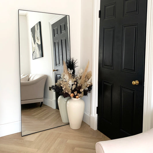 Xavril – Großer, rechteckiger Ganzkörperspiegel aus schwarzem Metall, 179 cm x 80 cm